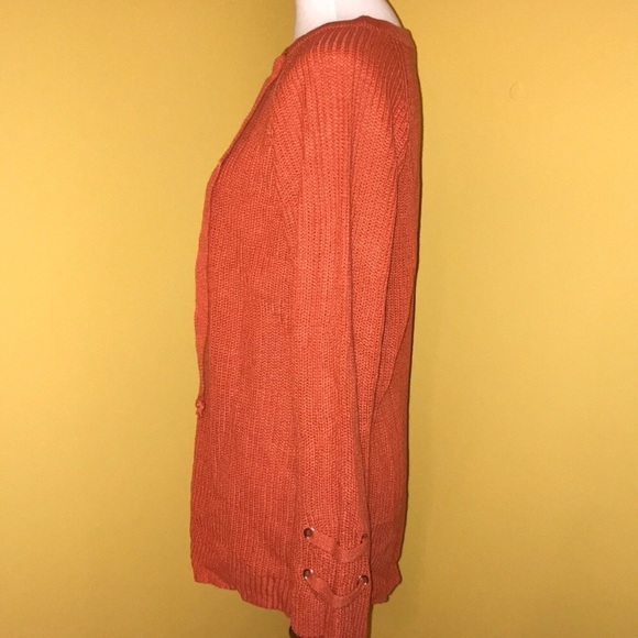 2/$20 Juliette burnt orange lace front sweater - Picture 3 of 5